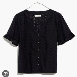 *SOLD* Madewell Black Eyelet Village Ruffle Sleeve Top Size S